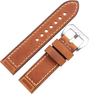 LAnGSHAW Handmade Watchbands 22mm 24mm Men Women Brown Black Red Leather Watch Band Strap Belt Stainless Steel Buckle (Band Color : Brown, Band Width : 22mm)