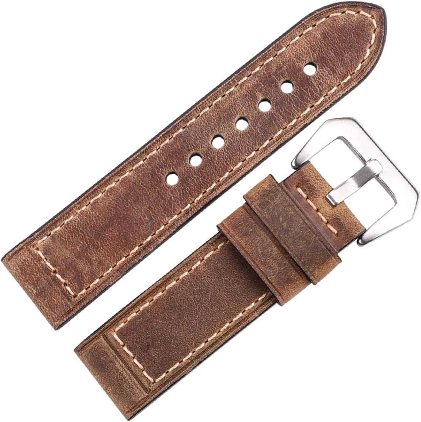 LAnGSHAW Handmade Watchbands 22mm 24mm Men Women Brown Black Red Leather Watch Band Strap Belt Stainless Steel Buckle (Band Color : Green, Band Width : 24mm)