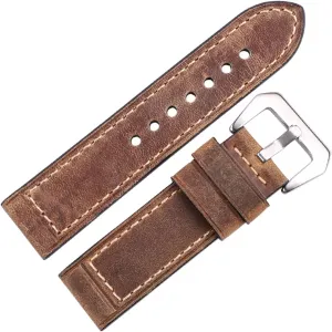 LAnGSHAW Handmade Watchbands 22mm 24mm Men Women Brown Black Red Leather Watch Band Strap Belt Stainless Steel Buckle (Band Color : Green, Band Width : 24mm)