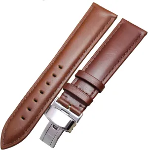 LAnGSHAW Leather Smooth Watchbands Black Brown 18 19 20 21 22 24mm Women Men Watch Band Strap Wrist Belt Bracelet Steel Clasp (Band Color : Brown, Band Width : 22mm)