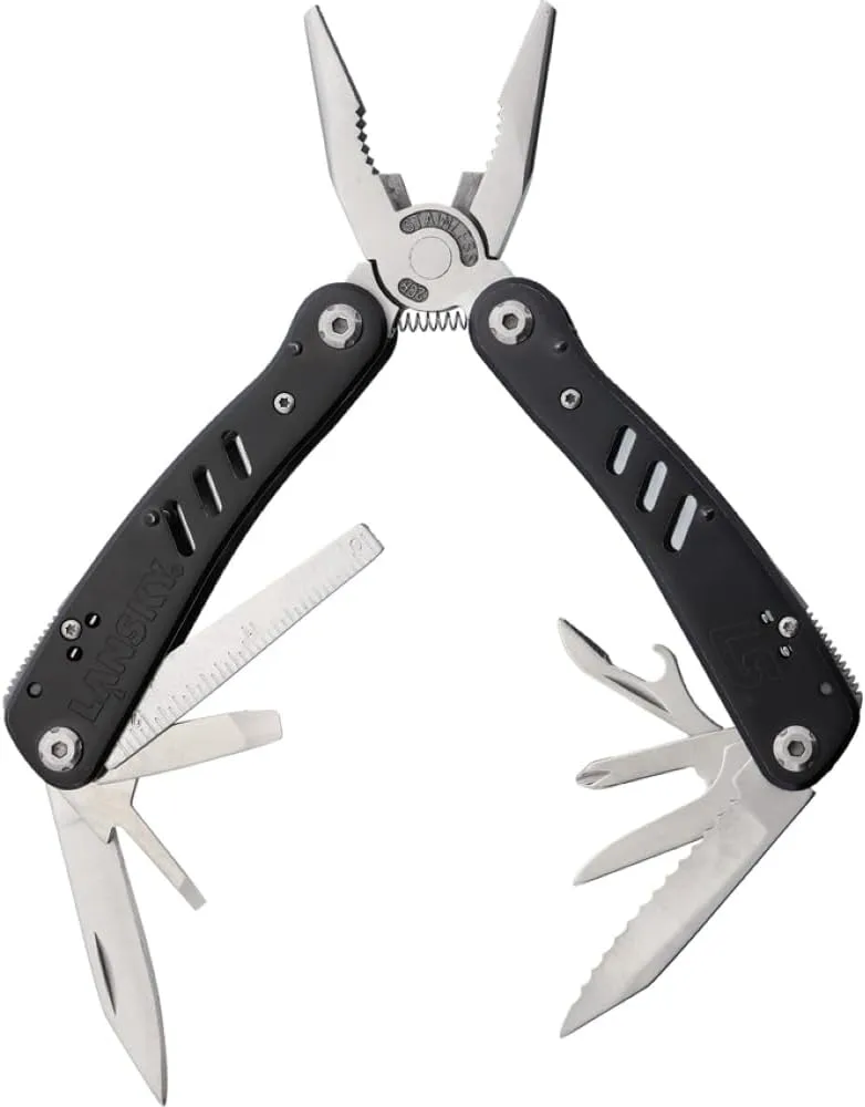 Lansky 20-in-1 Multitool Knife, EDC Gear and Gadgets with Sheath, Plain & Serrated Blades, Pliers, Bottle Opener, Wire Cutter, Multi Screwdriver Kit, Bits & Bit Holder – LMT100B