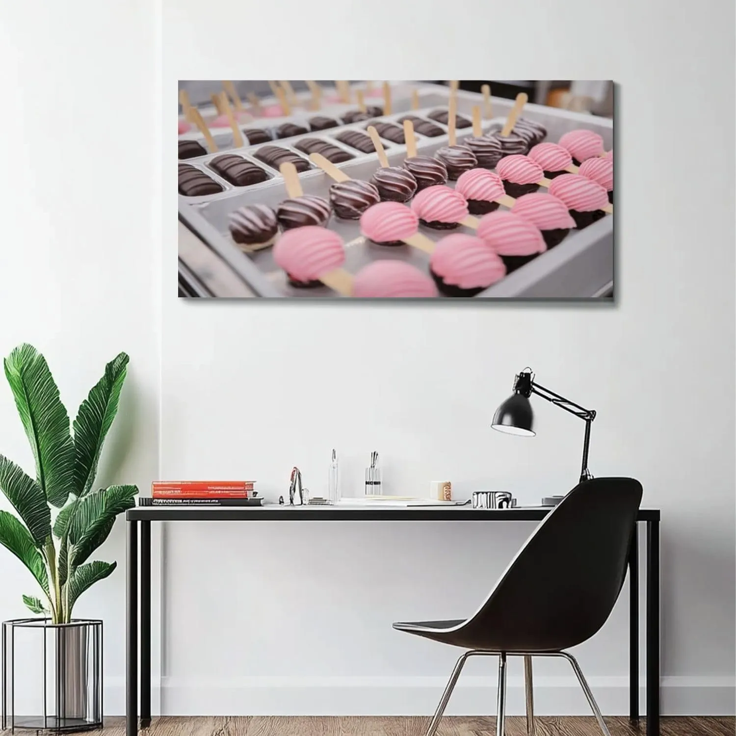 Large Canvas Wall Art strawberry chocolate ice cream shaped dessert metal tray cake Wooden Framed Artwork Easy to Hang Wall Decor for Living Room Bedroom Office 30 x 60 inch