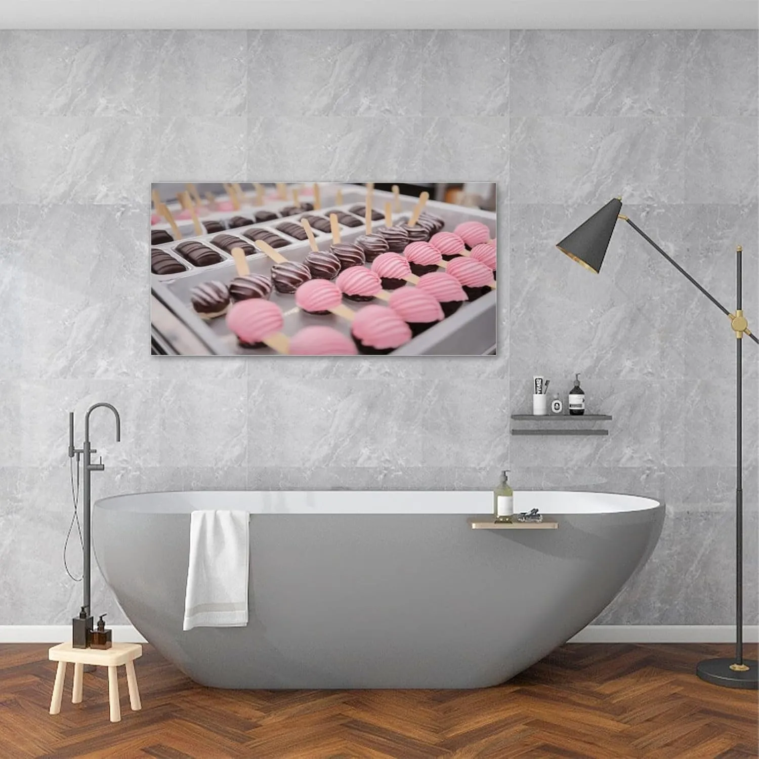 Large Canvas Wall Art strawberry chocolate ice cream shaped dessert metal tray cake Wooden Framed Artwork Easy to Hang Wall Decor for Living Room Bedroom Office 30 x 60 inch