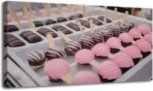 Large Canvas Wall Art strawberry chocolate ice cream shaped dessert metal tray cake Wooden Framed Artwork Easy to Hang Wall Decor for Living Room Bedroom Office 30 x 60 inch