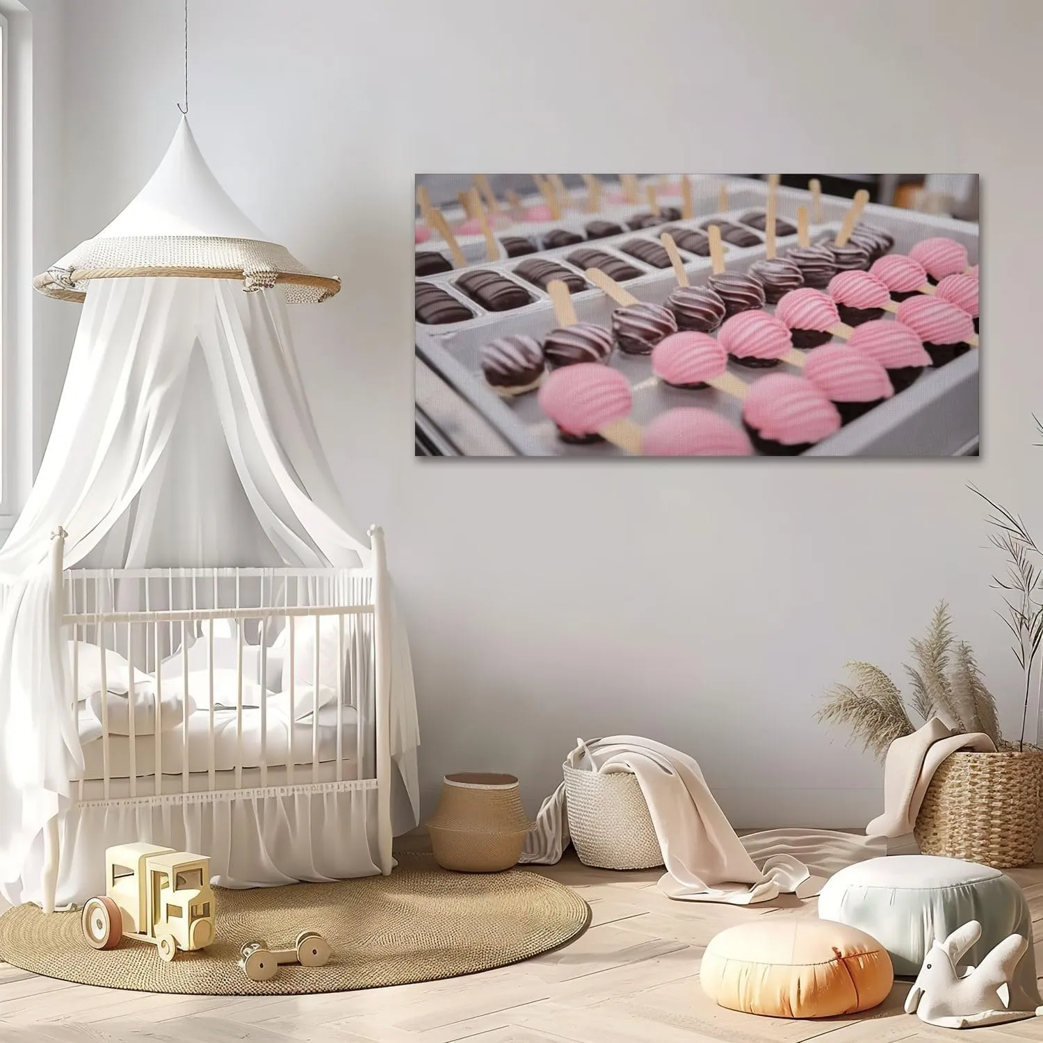 Large Canvas Wall Art strawberry chocolate ice cream shaped dessert metal tray cake Wooden Framed Artwork Easy to Hang Wall Decor for Living Room Bedroom Office 30 x 60 inch