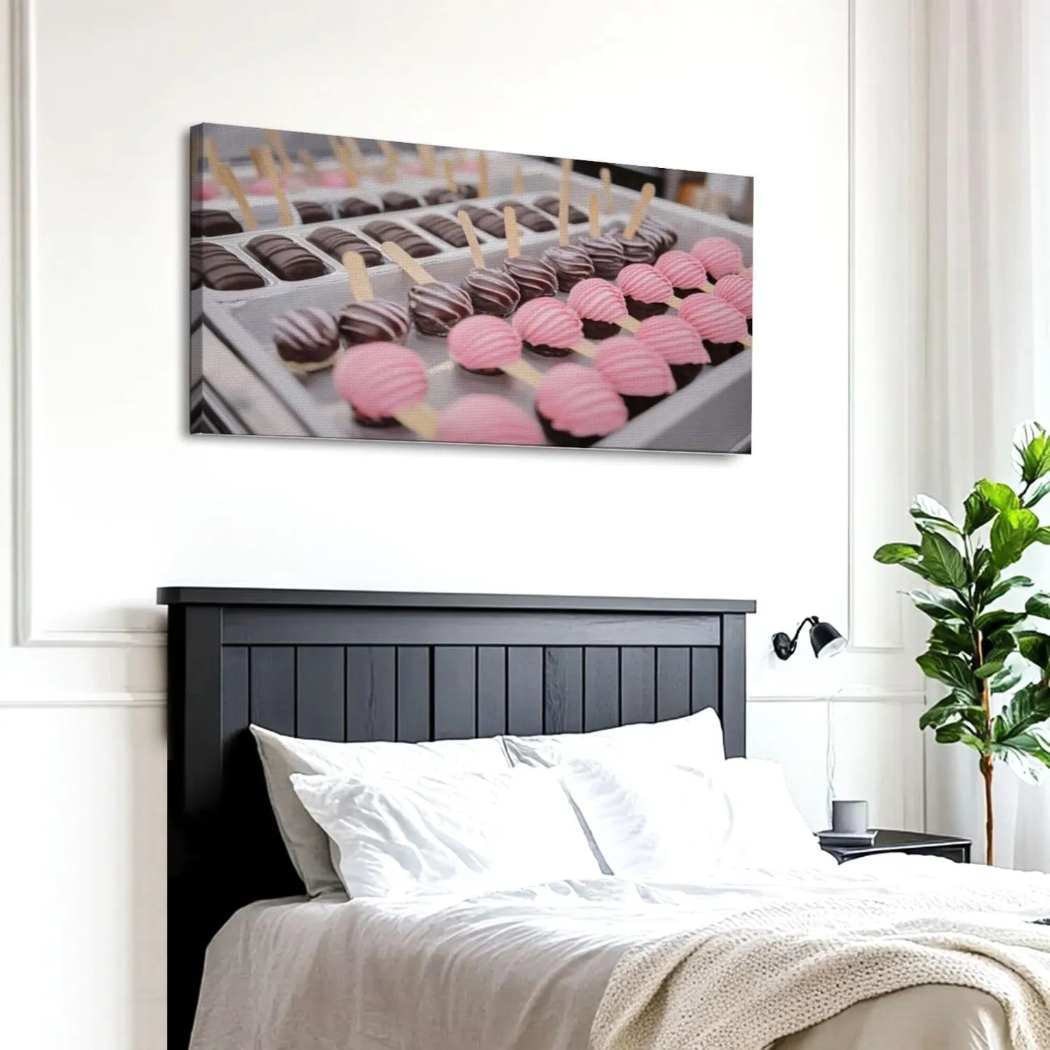 Large Canvas Wall Art strawberry chocolate ice cream shaped dessert metal tray cake Wooden Framed Artwork Easy to Hang Wall Decor for Living Room Bedroom Office 30 x 60 inch