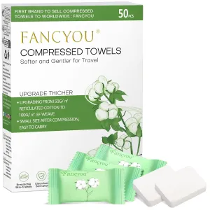 Large Compressed Disposable Face Towel, Thicken Washcloth Compact Portable Cotton Wipes Tablets, Facial Cleansing Cloths Towelettes for Travel Camping Hiking Outdoor Beauty Salon(50PCS Green)