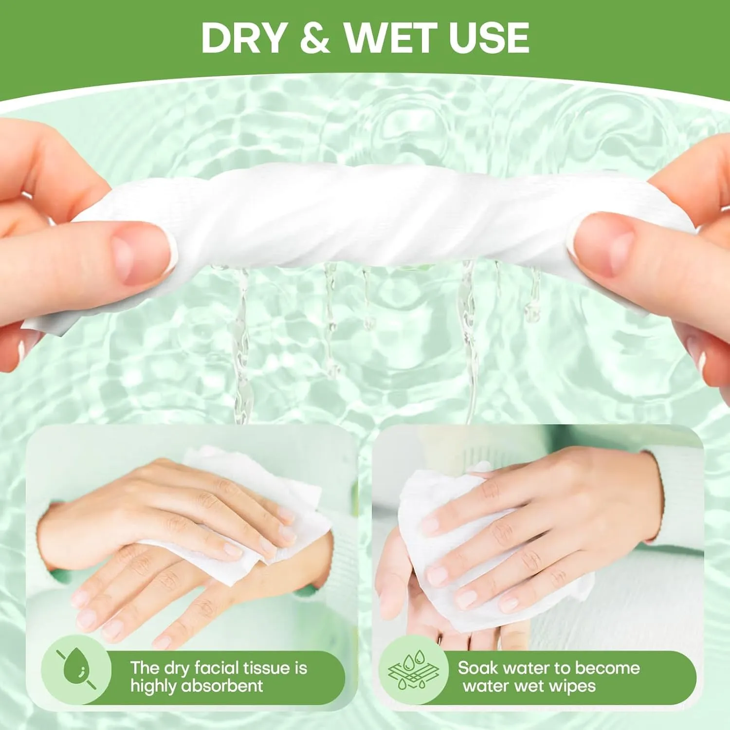 Large Compressed Disposable Face Towel, Thicken Washcloth Compact Portable Cotton Wipes Tablets, Facial Cleansing Cloths Towelettes for Travel Camping Hiking Outdoor Beauty Salon(50PCS Green)