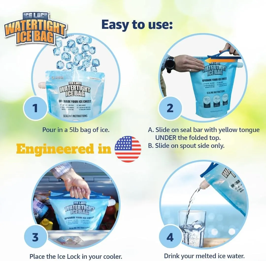 Large Leakproof Ice Bag. Reusable Ice Pack for Cooler - Long Lasting Instant Cooler Ice Packs - Drop in Cubed Ice to Make Cold, Dry Freezer Packs for Coolers - Drink Your Ice When It Melts