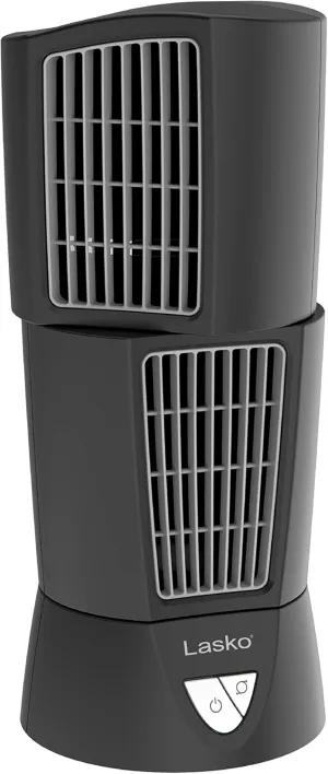 Lasko Oscillating Platinum Desktop Wind Tower Fan, 3-Speeds, Compact, Portable with Handle for Office, Bedroom and Kitchen, 14", Black, 4916