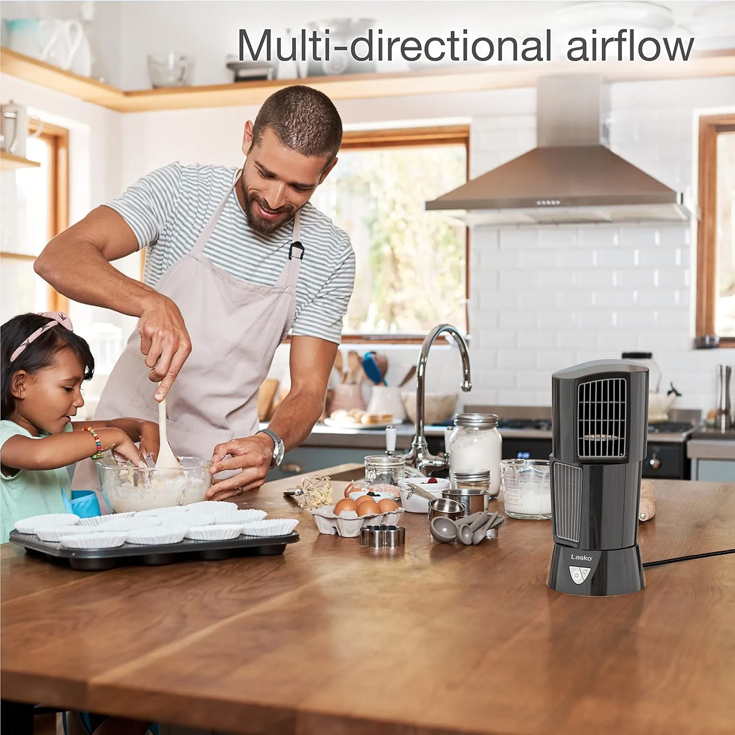 Lasko Oscillating Platinum Desktop Wind Tower Fan, 3-Speeds, Compact, Portable with Handle for Office, Bedroom and Kitchen, 14", Black, 4916