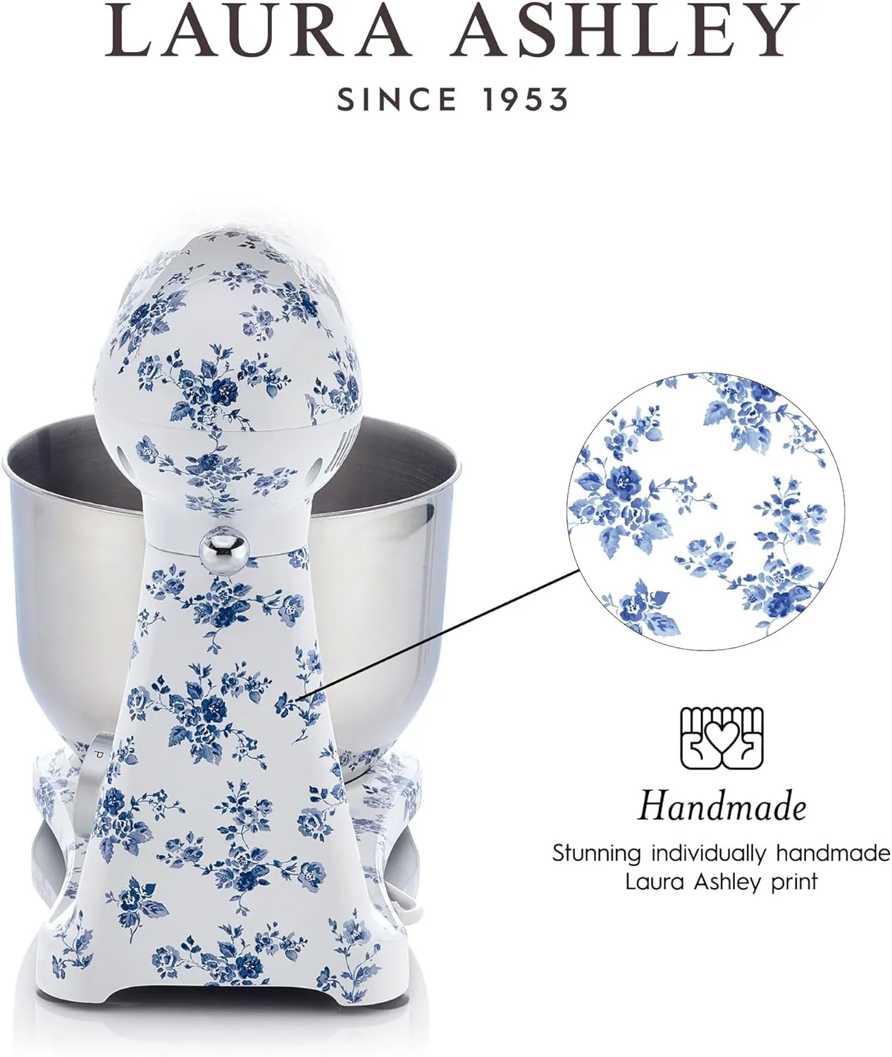 Laura Ashley China Rose 4.8 Quarts Electric Stand Mixer with Attachments - Easy to use Countertop with Bowl -Cake, Dough Mixer Machine with Dough Hook, Beater, Egg Whisk & Handy Splash Cover