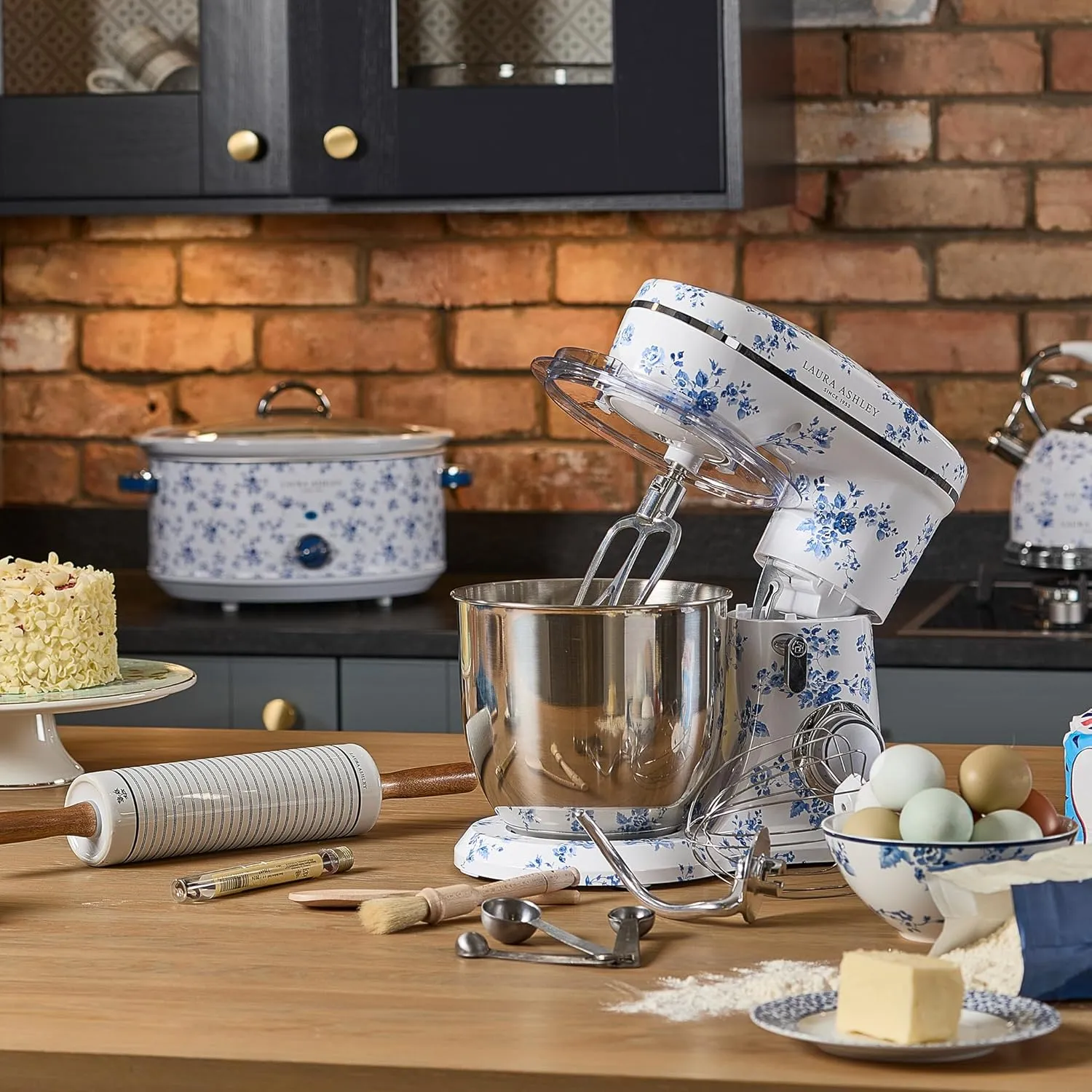 Laura Ashley China Rose 4.8 Quarts Electric Stand Mixer with Attachments - Easy to use Countertop with Bowl -Cake, Dough Mixer Machine with Dough Hook, Beater, Egg Whisk & Handy Splash Cover