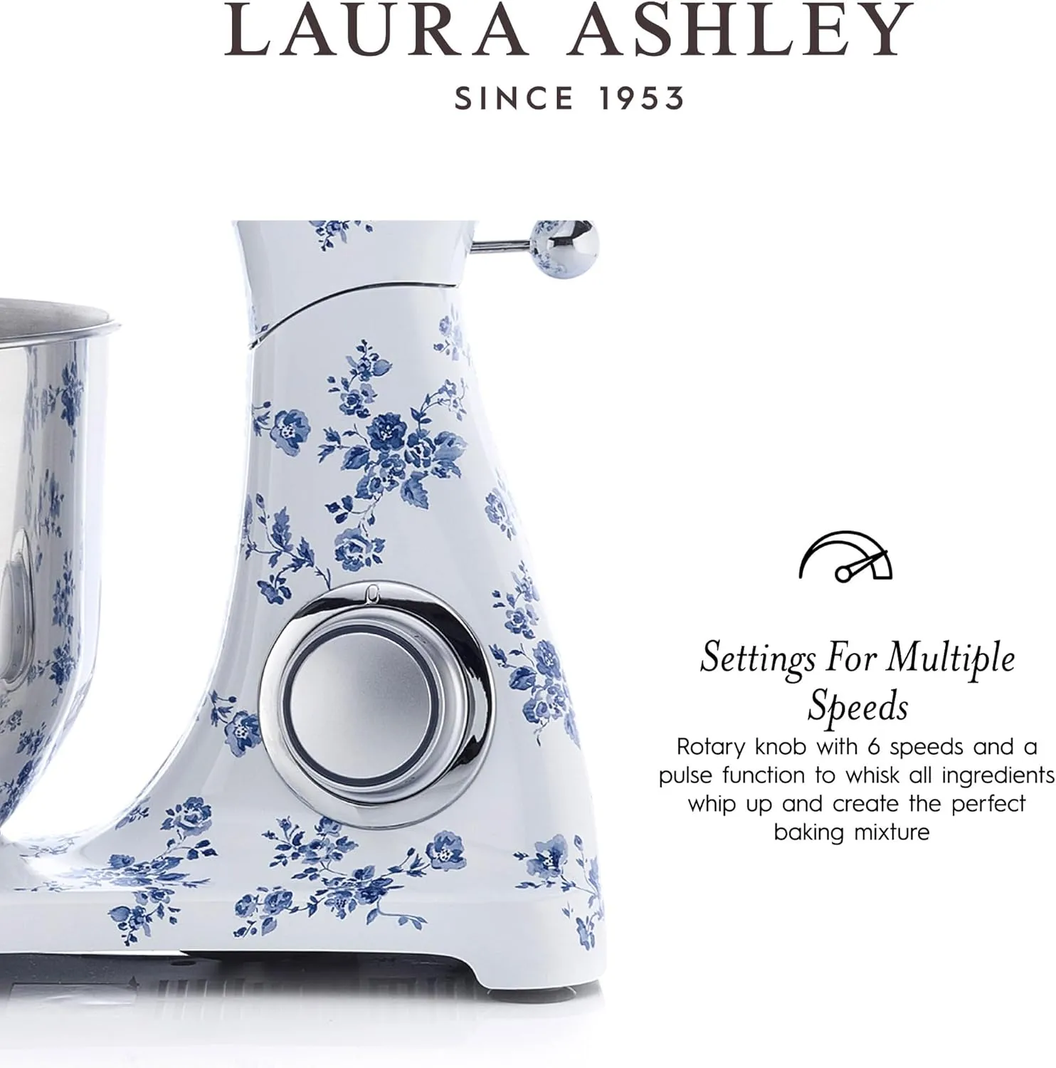 Laura Ashley China Rose 4.8 Quarts Electric Stand Mixer with Attachments - Easy to use Countertop with Bowl -Cake, Dough Mixer Machine with Dough Hook, Beater, Egg Whisk & Handy Splash Cover