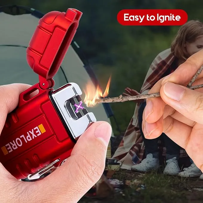 LcFun Arc Lighter Waterproof Windproof Rechargeable USB Plasma Flameless Electric Lighters with Lanyard Sports Fan Lighters for Survival, Tactical, EDC Gear, Camping (Red)