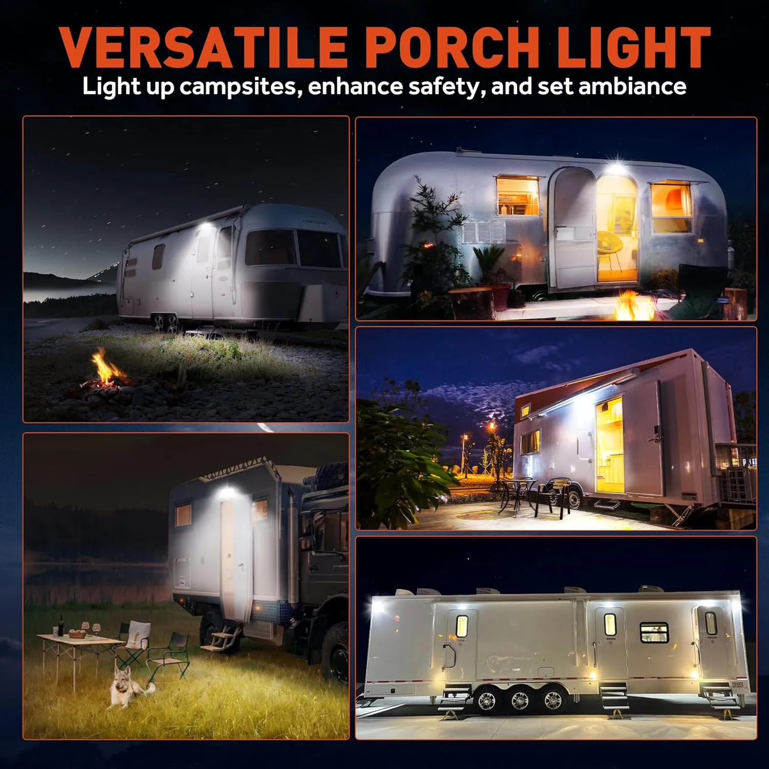 LED RV Porch Light Aluminum Exterior Utility Light 12V White RV Exterior Led Lighting Outside Lights Compatible with RV Camper Trailers Lighting Fixture 750 Lumen Replacement Lighting(2 Pack)
