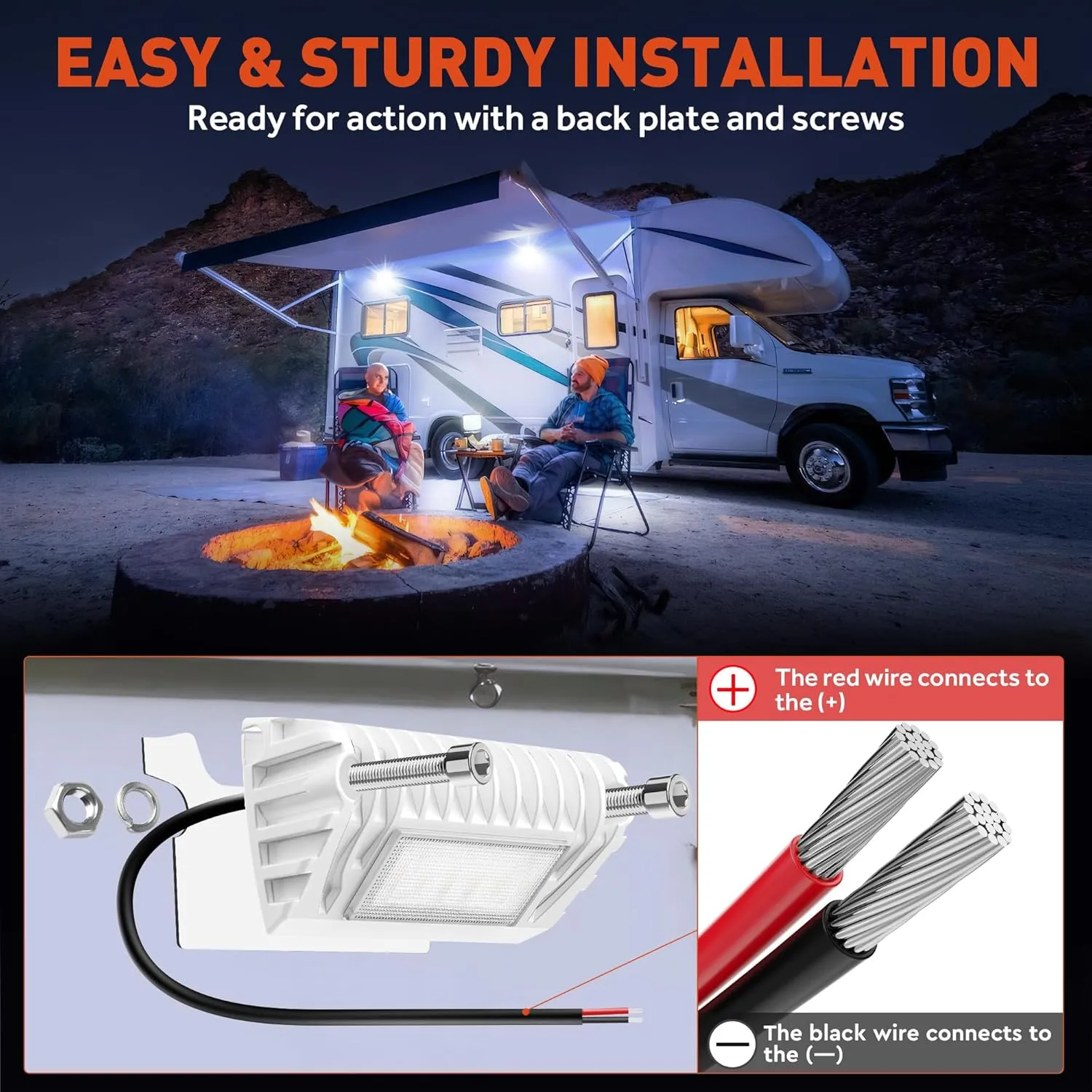LED RV Porch Light Aluminum Exterior Utility Light 12V White RV Exterior Led Lighting Outside Lights Compatible with RV Camper Trailers Lighting Fixture 750 Lumen Replacement Lighting(2 Pack)