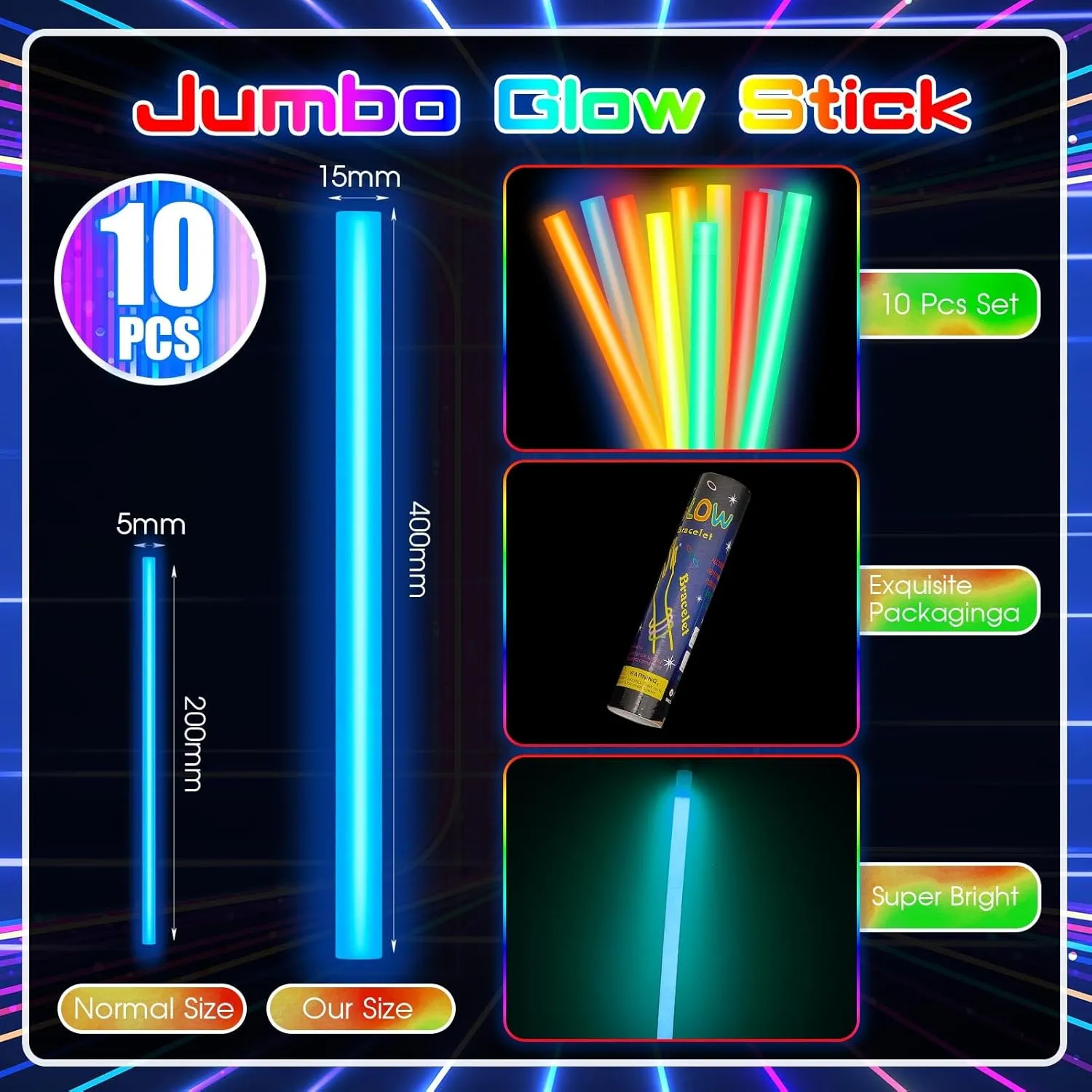 Lewtemi 10 Pcs 14 Inch Large Glow Sticks Christmas Jumbo Sticks Big Glow Stick Giant Light Stick Emergency Light Stick for Camping Accessories, Survival Kit