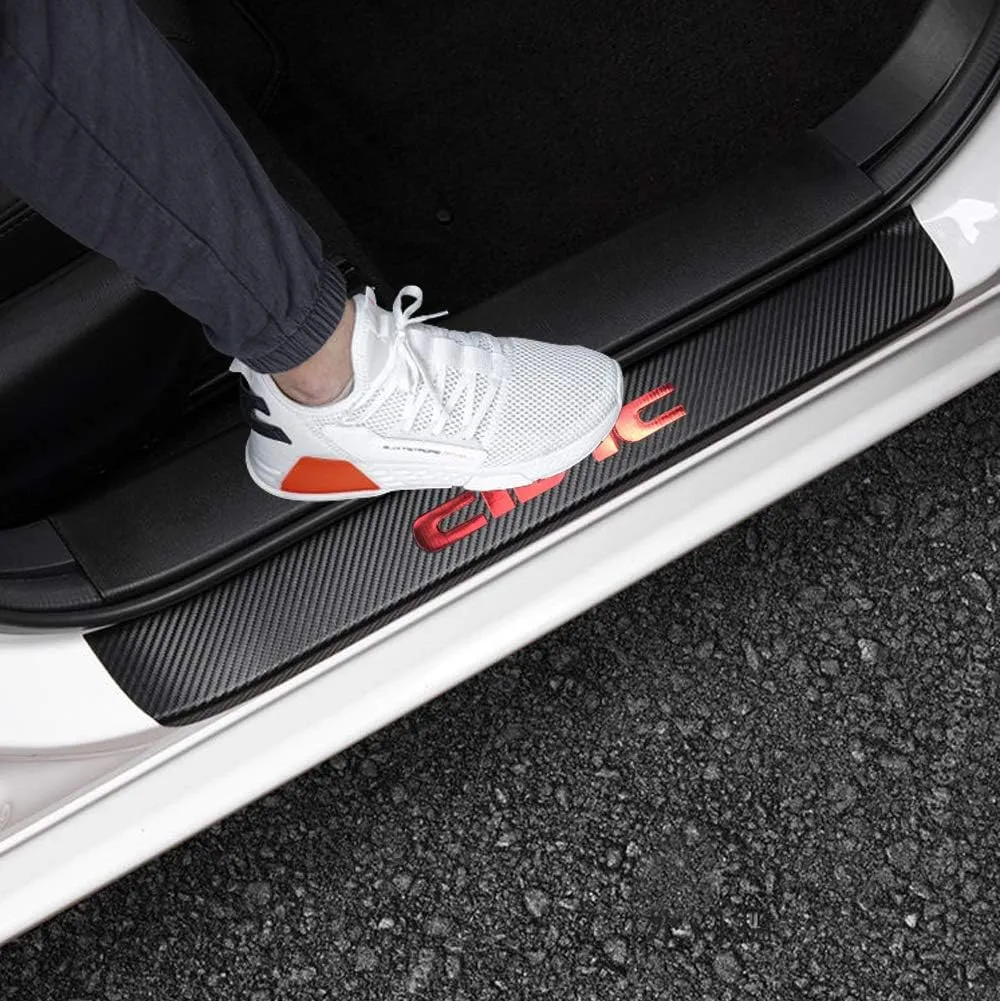 LEXLEY For Honda 2005-2023 2024 2025 4-Door CIVIC Carbon Fiber Style Leather Door Sill Protector Anti-Dirty Scuff Plate Cover Guard Sills Protector Trim,Welcome Pedal Protect 4PCS -RED