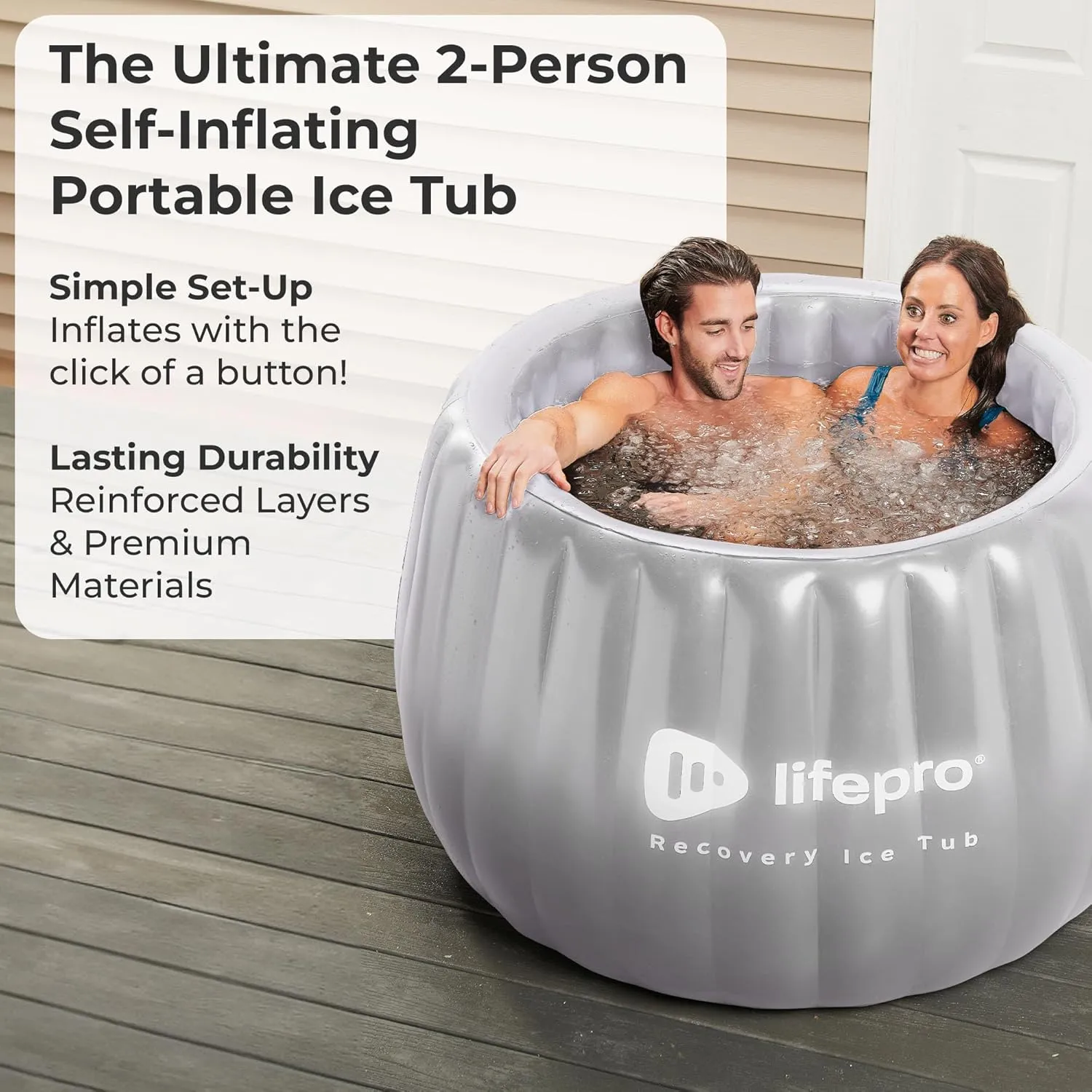 Lifepro 2-Person Portable Ice Bath Tub for Athletes XL - Self-Inflatable Cold Plunge Tub for Adults - Foldable Ice Pod Tub for Outdoor Use