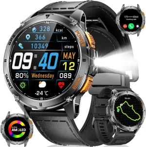 LIGE GPS Smart Watch for Men, Compass/LED Flashlight/6 Satellite Positioning/1.43" AMOLED Smartwatch, 100  Sports Mode Fitness Tracker Watch for Android iOS, IP68 Waterproof Watch for Swimming