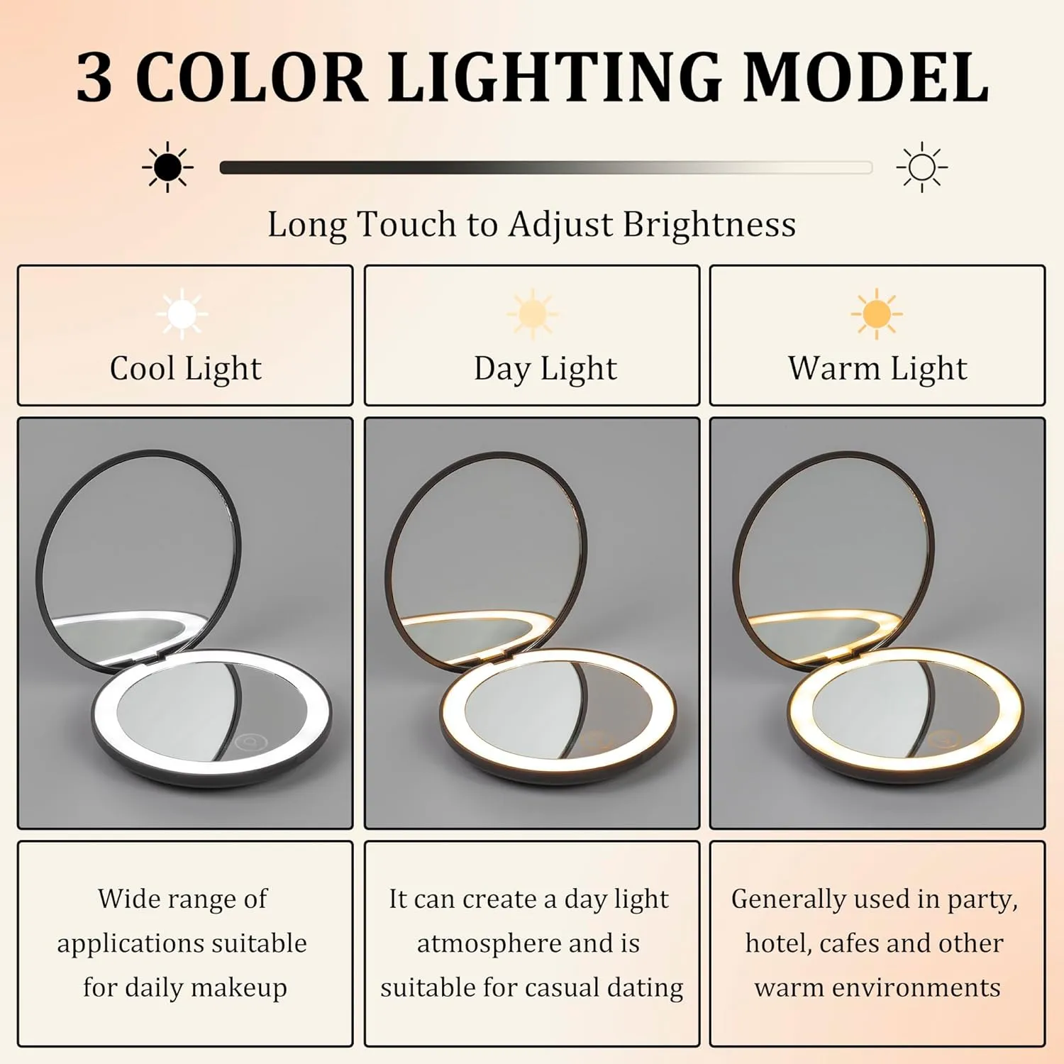 Lighted Compact Mirror – Fire Zodiac (Aries, Leo, Sagittarius) – Rechargeable Travel Makeup Mirror with 1x/5x Magnification – Charcoal Grey