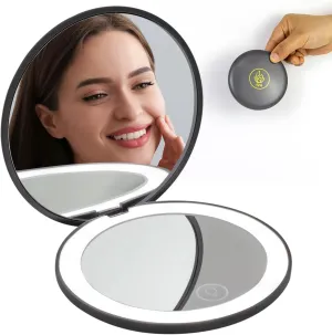 Lighted Compact Mirror – Fire Zodiac (Aries, Leo, Sagittarius) – Rechargeable Travel Makeup Mirror with 1x/5x Magnification – Charcoal Grey