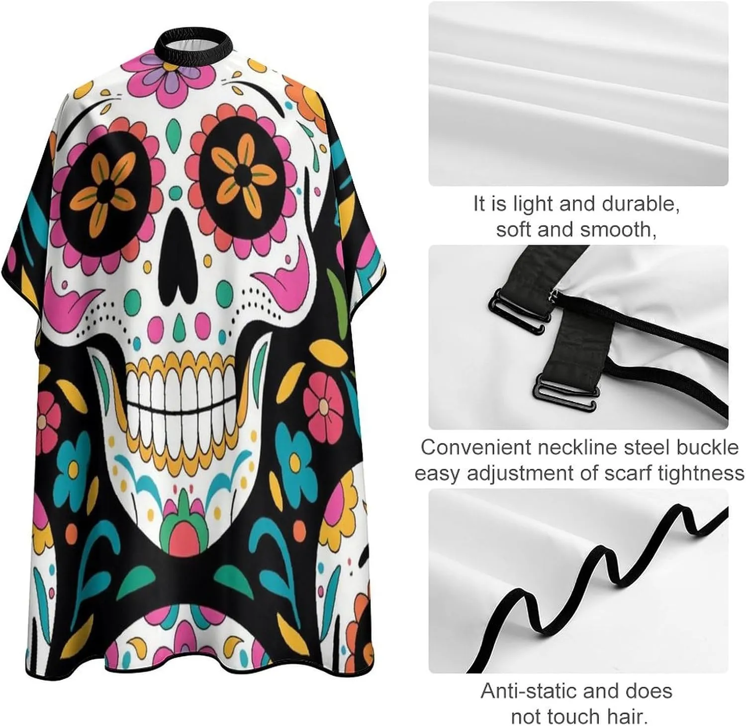 Lightweight Salon Cape - Mexican Sugar Skull Flower Art Haircut Hairdressing Cloth Apron Haircut Barber Gown for Barbers