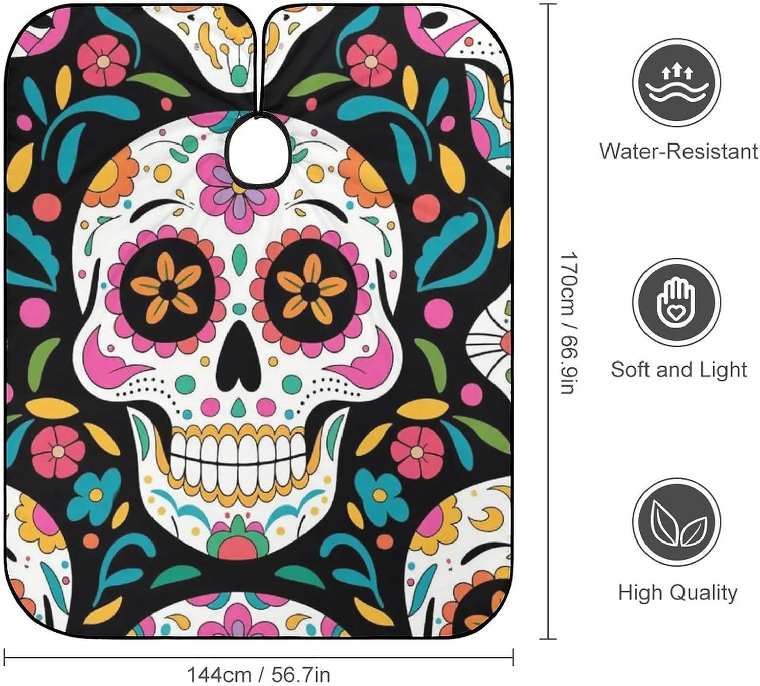 Lightweight Salon Cape - Mexican Sugar Skull Flower Art Haircut Hairdressing Cloth Apron Haircut Barber Gown for Barbers