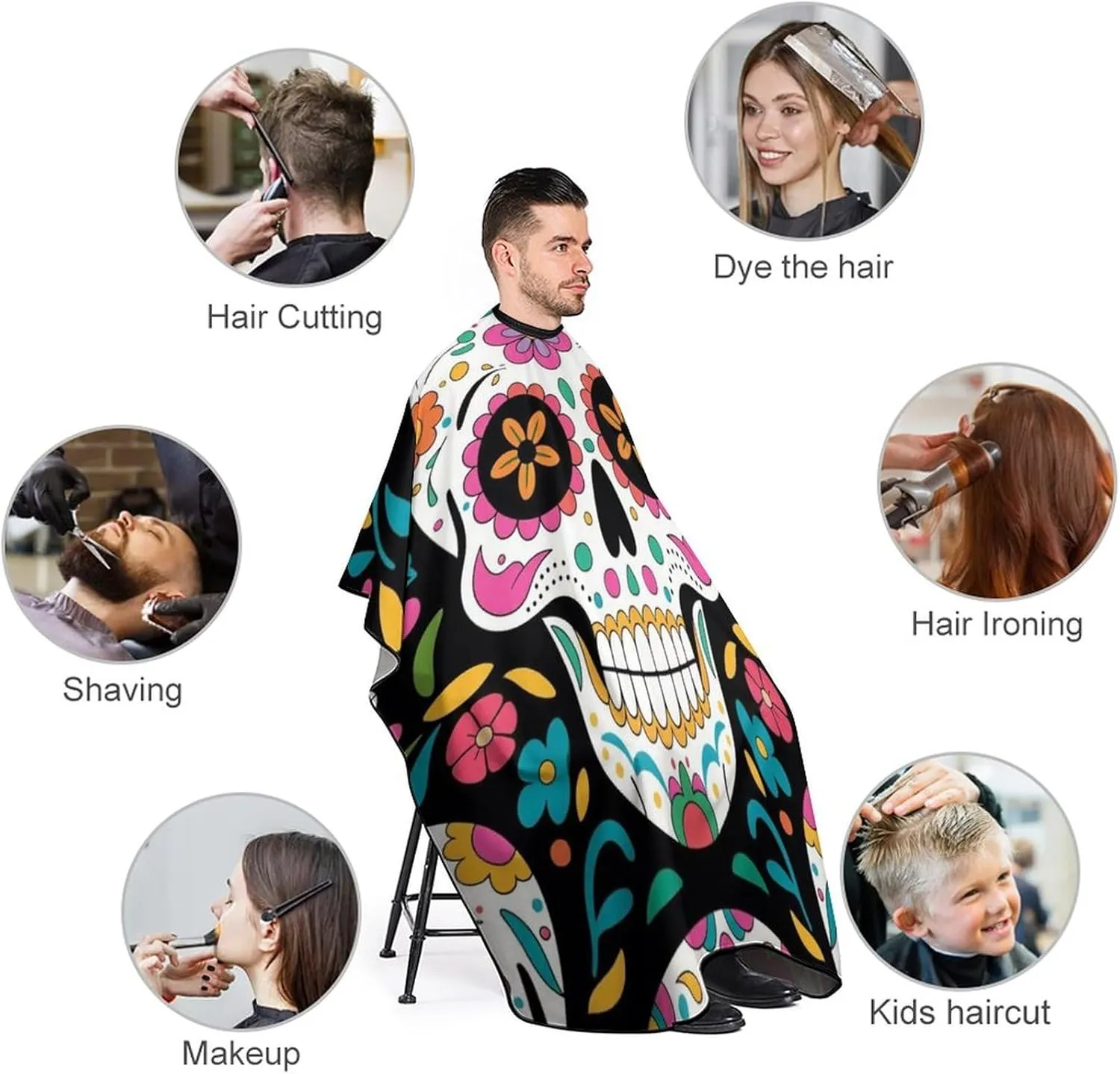 Lightweight Salon Cape - Mexican Sugar Skull Flower Art Haircut Hairdressing Cloth Apron Haircut Barber Gown for Barbers