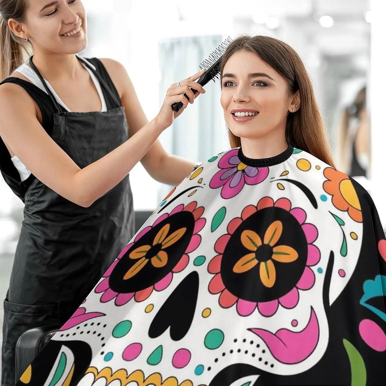 Lightweight Salon Cape - Mexican Sugar Skull Flower Art Haircut Hairdressing Cloth Apron Haircut Barber Gown for Barbers