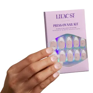 Lilac St - Press On Nails, Seeing Stars (30 Nails, 15 Sizes) - Medium, Almond, Glossy, Opaque - Brush-On Nail Glue, Nail File, Cuticle Stick, Prep Pad - Reusable - Cruelty Free, Vegan, Women Founded