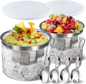LIMOEASY Chilled Dip Bowl (2 Pack), 25oz Ice Serving Bowl with Lid for Parties, Cold Serving Dish for Hummus, Salsa, Guacamole, Sauces, Pasta