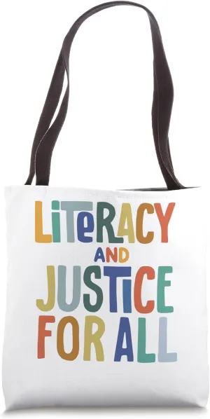 Literacy and Justice For all, Funny Bookworm Librarian Book Tote Bag