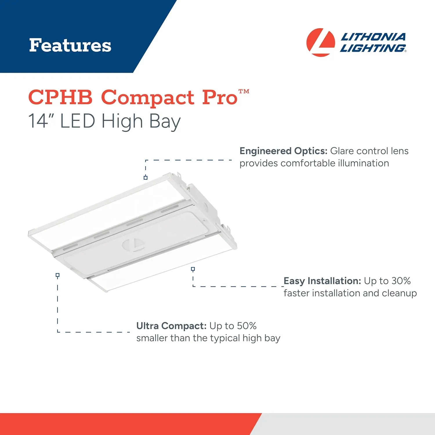 Lithonia Lighting Compact Pro LED High Bay Light, Ceiling Lighting Fixture, 15,000 Lumens, 4000K Cool White, Dimmable LED Work Light for Garage and Warehouse, MVOLT 120-277V (CPHB 15LM MVOLT 40K)