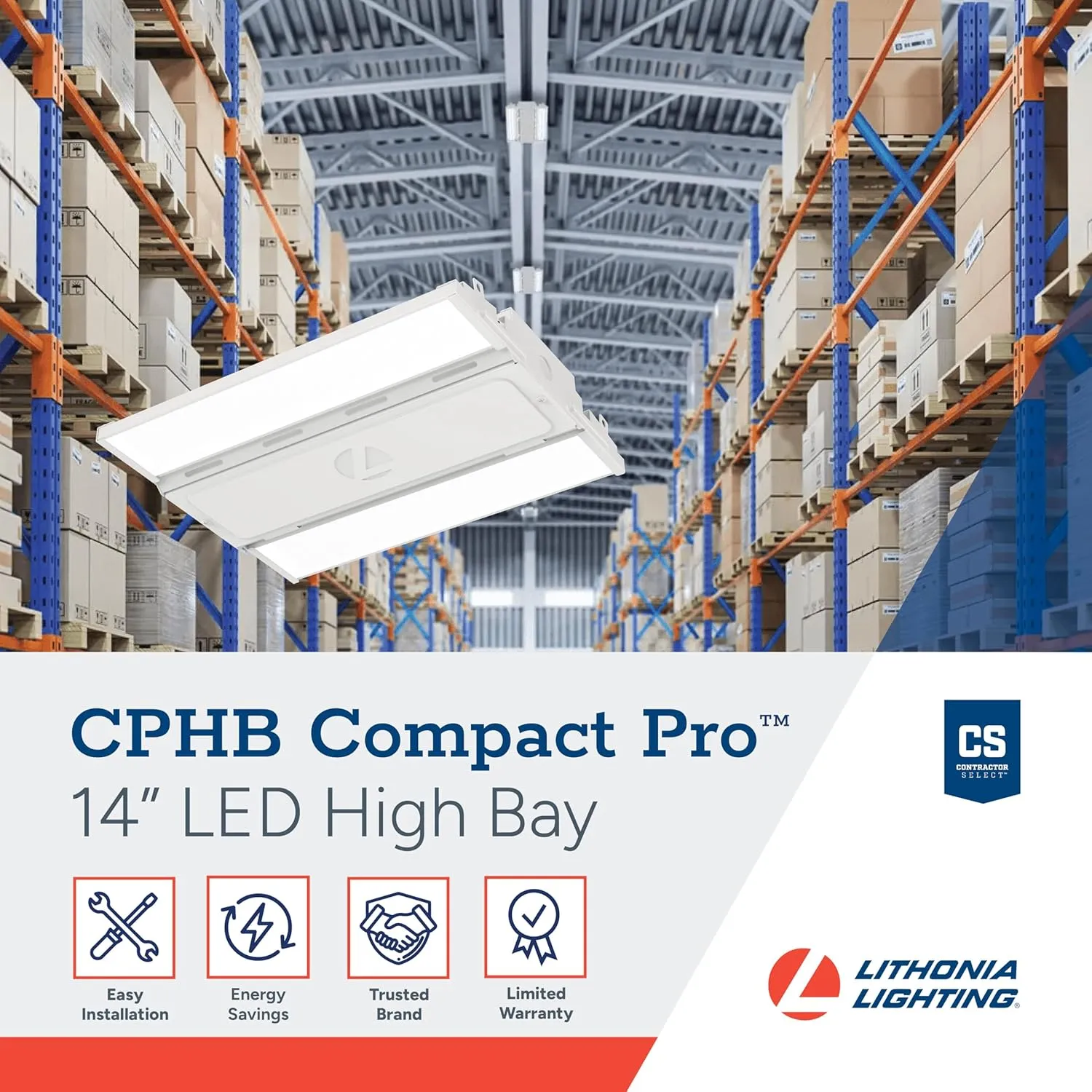 Lithonia Lighting Compact Pro LED High Bay Light, Ceiling Lighting Fixture, 15,000 Lumens, 4000K Cool White, Dimmable LED Work Light for Garage and Warehouse, MVOLT 120-277V (CPHB 15LM MVOLT 40K)