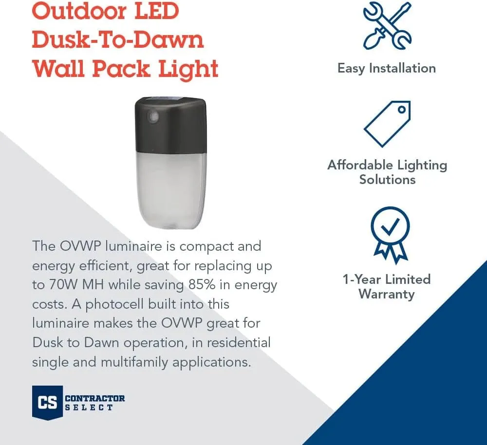 Lithonia Lighting OVWP LED 40K 120 PE DDB M4 Outdoor OVWP LED Dusk-to-Dawn Wall Sconce in Bronze, 14 Watts, 1240 Lumens
