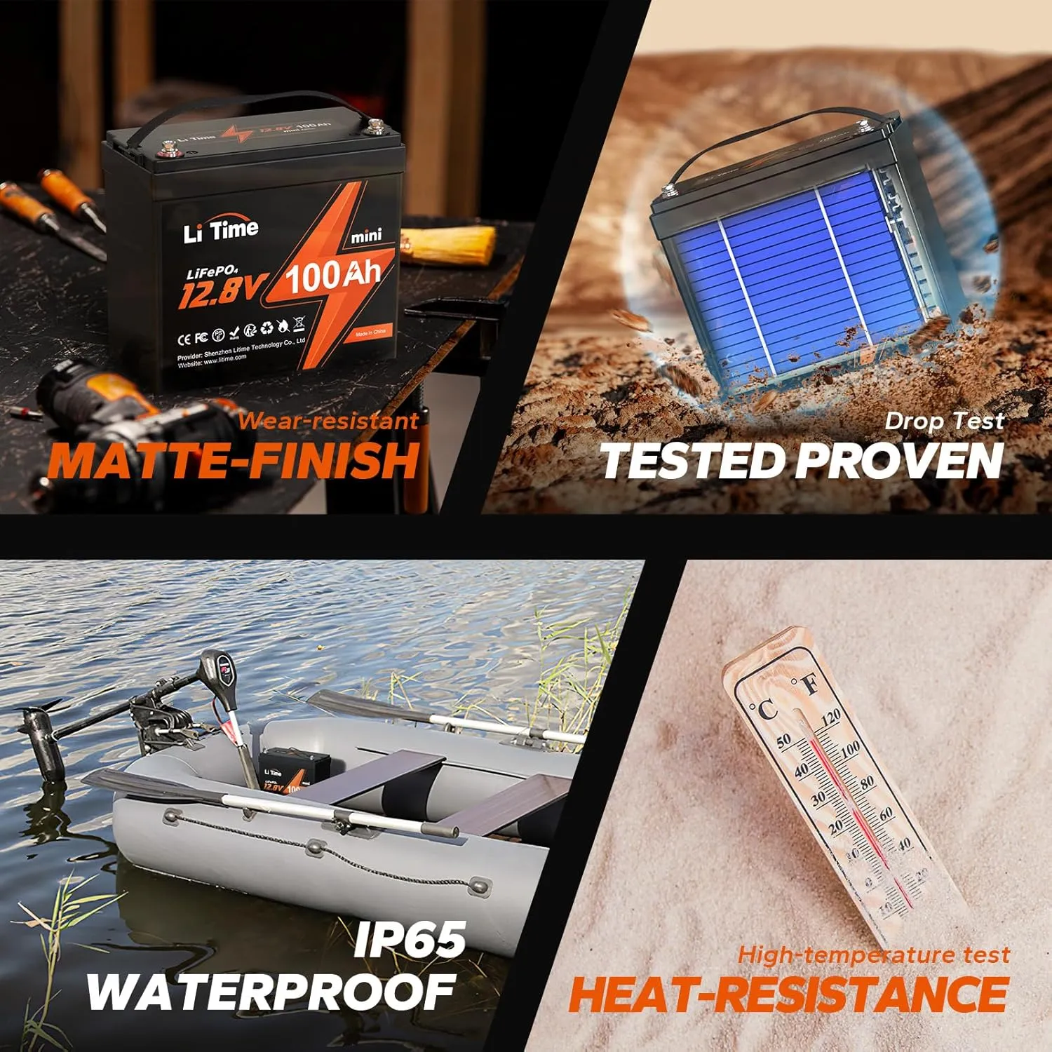 LiTime 12V 100Ah Mini LiFePO4 Lithium Battery, Upgraded 100A BMS, 10-Year Lifespan with Up to 15000 Cycles, Max. 1280Wh Energy LiFePO4 Battery in Small Size, Perfect for RV, Solar, Trolling Motor