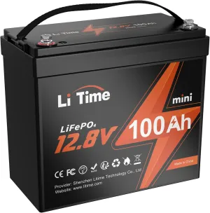 LiTime 12V 100Ah Mini LiFePO4 Lithium Battery, Upgraded 100A BMS, 10-Year Lifespan with Up to 15000 Cycles, Max. 1280Wh Energy LiFePO4 Battery in Small Size, Perfect for RV, Solar, Trolling Motor