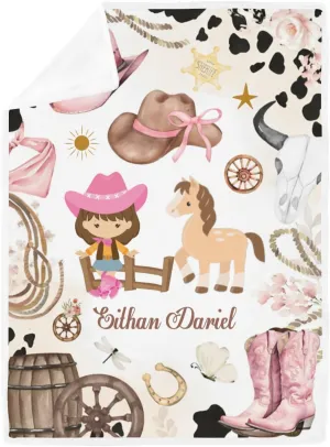 Little Cowgirl Rodeo Floral Horse Custom Cooling Throw Blanket for Hot Sleepers,Personalized Lightweight Summer Cool Blanket for Travel/Outdoor Ultra Cold Breathable,50x60Inch Gift