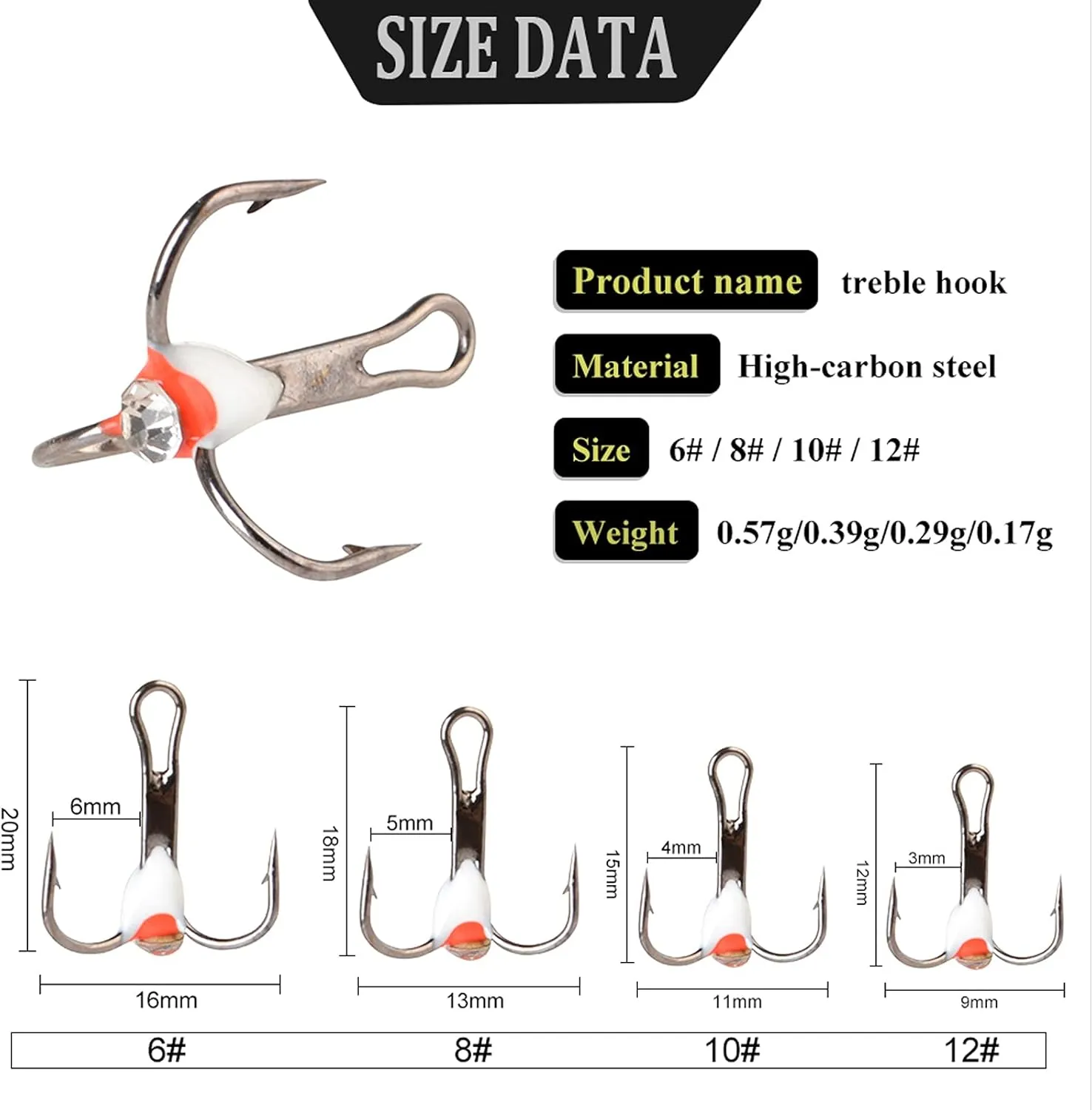 Liudan Winter Fishing Hook Ice Triple Fishing Hook Set Size 6# / 8# / 10# 12# High Carbon Steel for Carp Fishing Hooks
