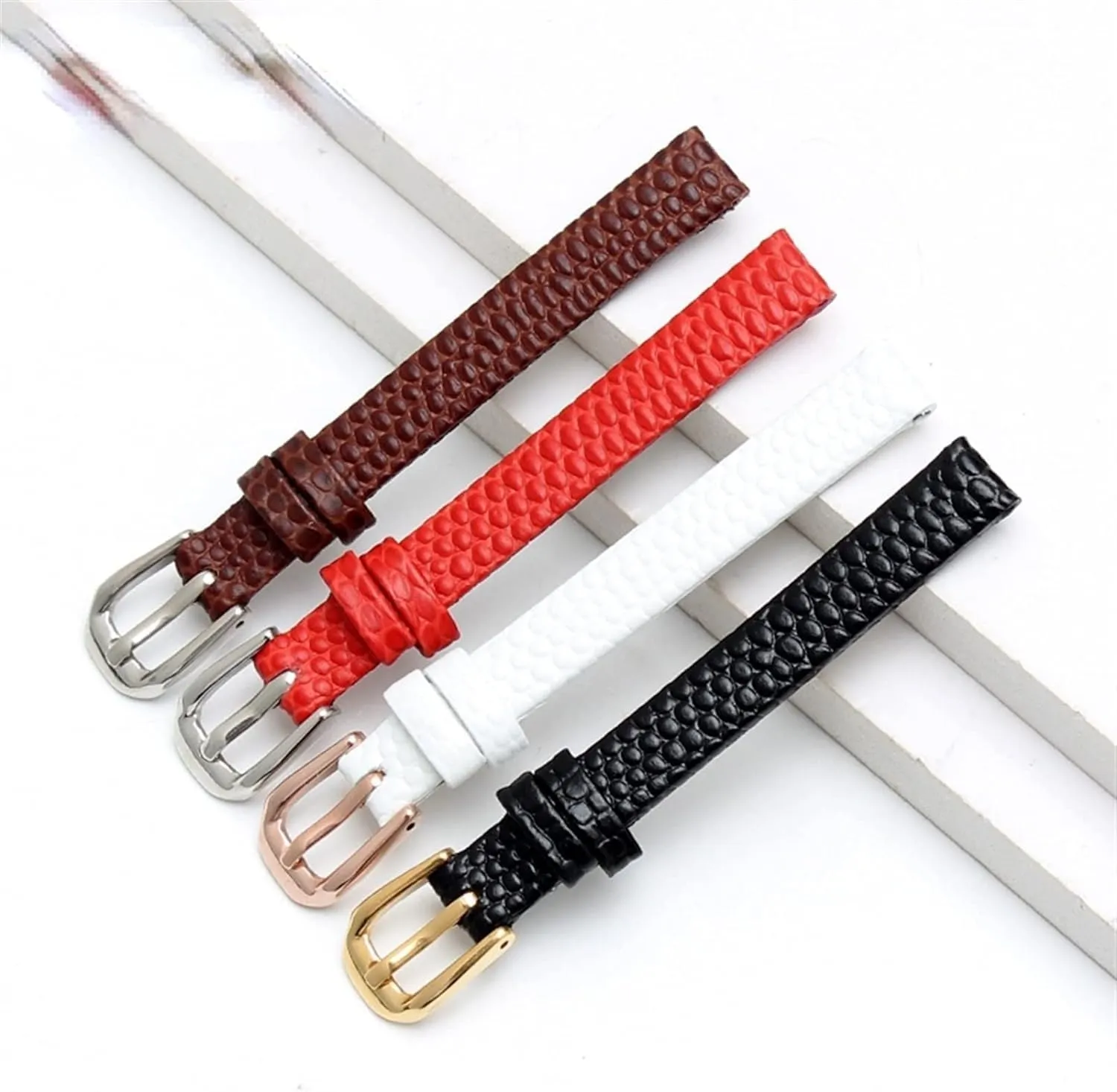 Lizard Print Cowhide Leather watchband for Ladies Replacement Ultra-Thin Watch Strap