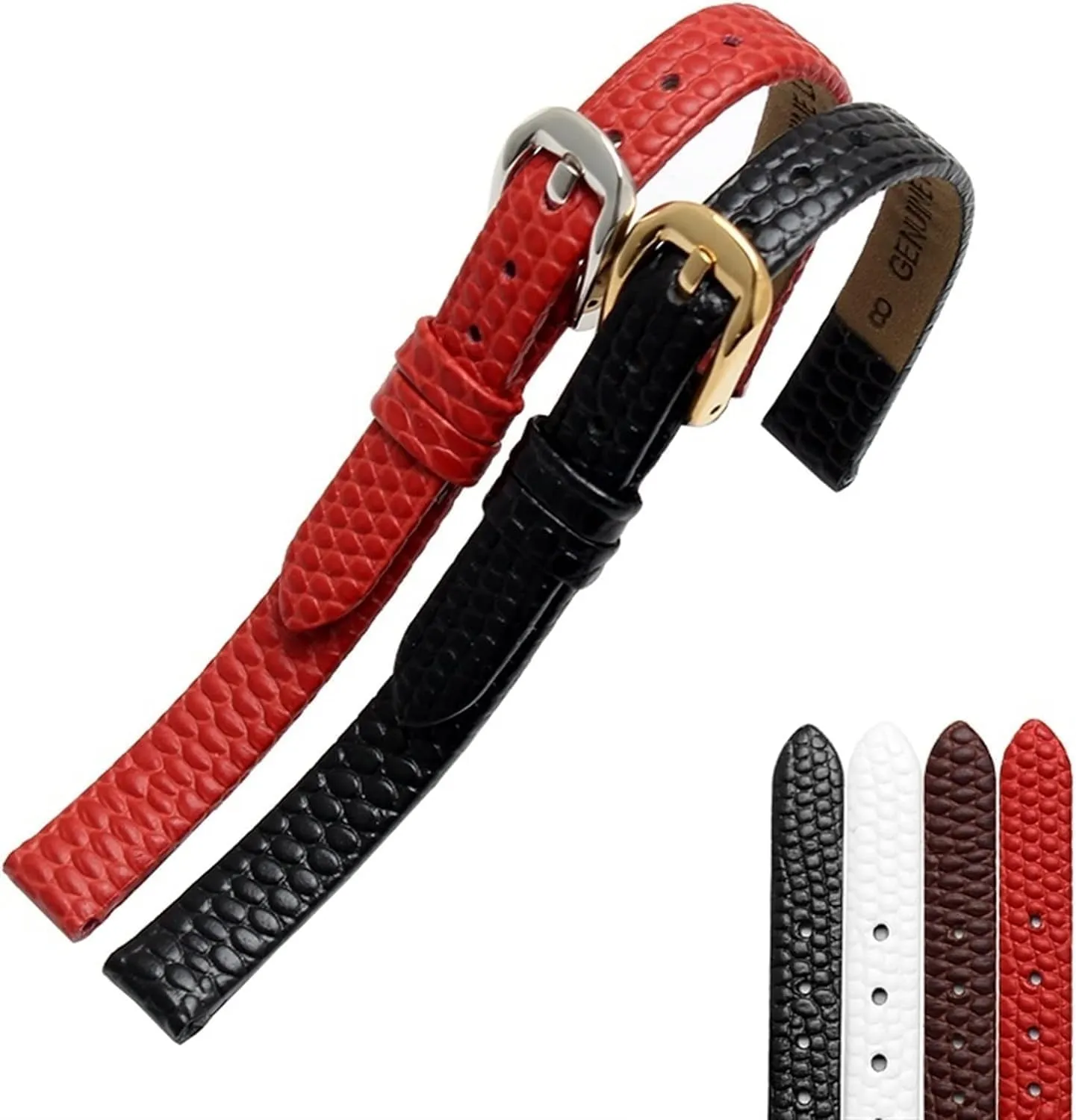 Lizard Print Cowhide Leather watchband for Ladies Replacement Ultra-Thin Watch Strap