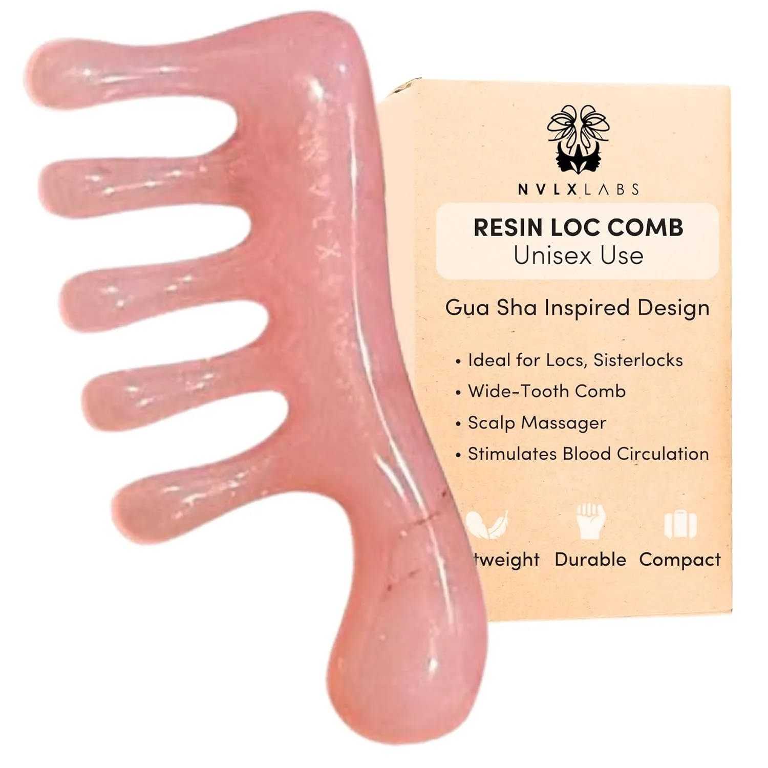 Loc Comb - Scalp Massager | Gua Sha Hair Care Inspired Wide Tooth Comb for Curls - Head Massager for Hair Growth, Hair Detangler for Women, Men By NVLX LABS