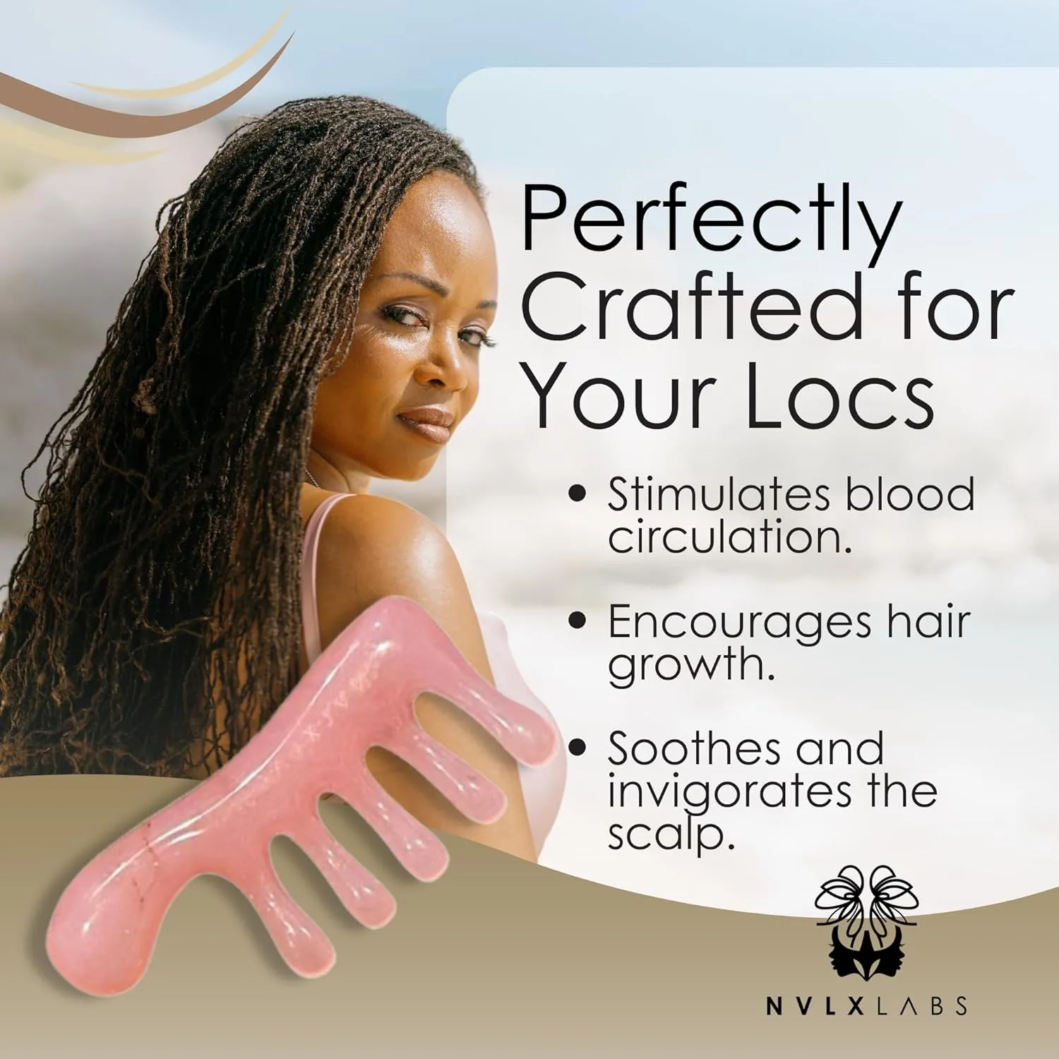 Loc Comb - Scalp Massager | Gua Sha Hair Care Inspired Wide Tooth Comb for Curls - Head Massager for Hair Growth, Hair Detangler for Women, Men By NVLX LABS