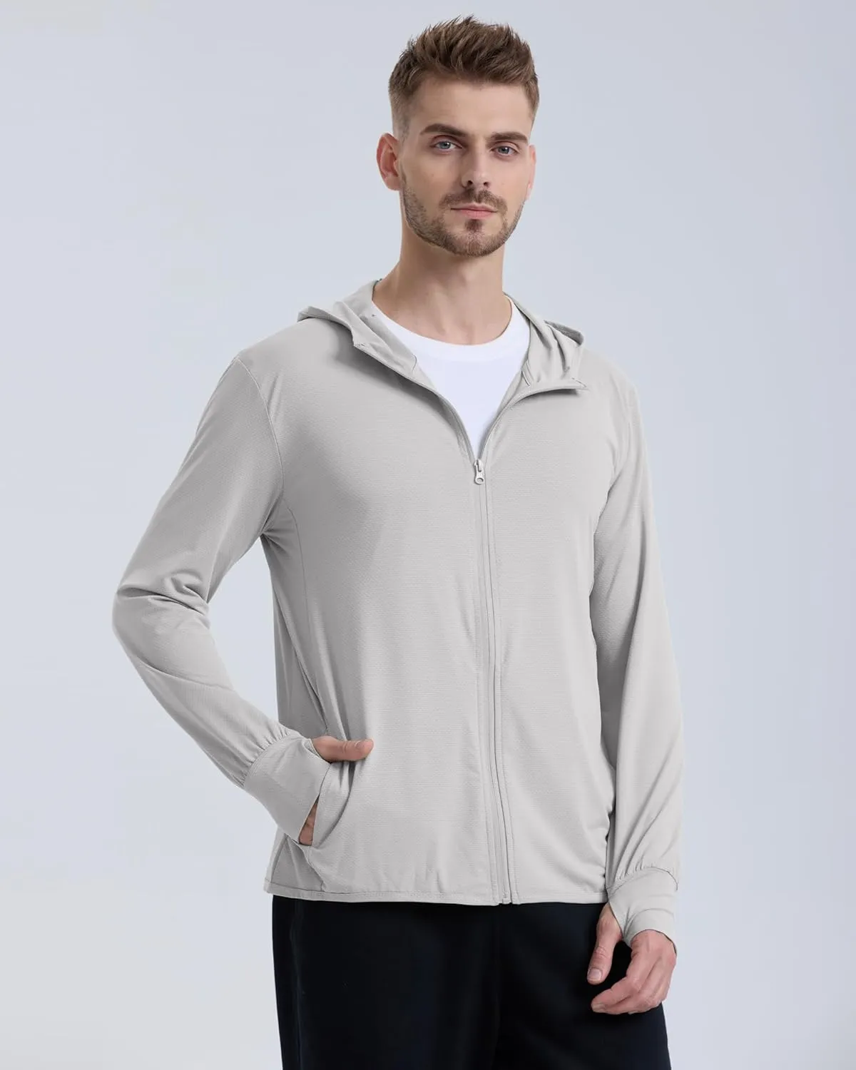 Locachy Men's UPF 50  Sun Protection Outdoor Lightweight Full Zip Hoodie Jacket Long Sleeve Fishing Hiking Performance Shirt