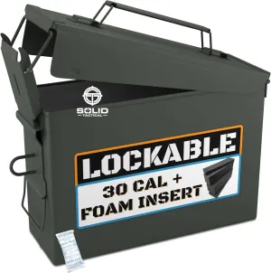 Lockable 30 & 50 Cal Metal Ammo Storage Box 9mm - Military & Army Steel Ammo Can for Ammunition Storage - Waterproof Ammo Crate Utility Box