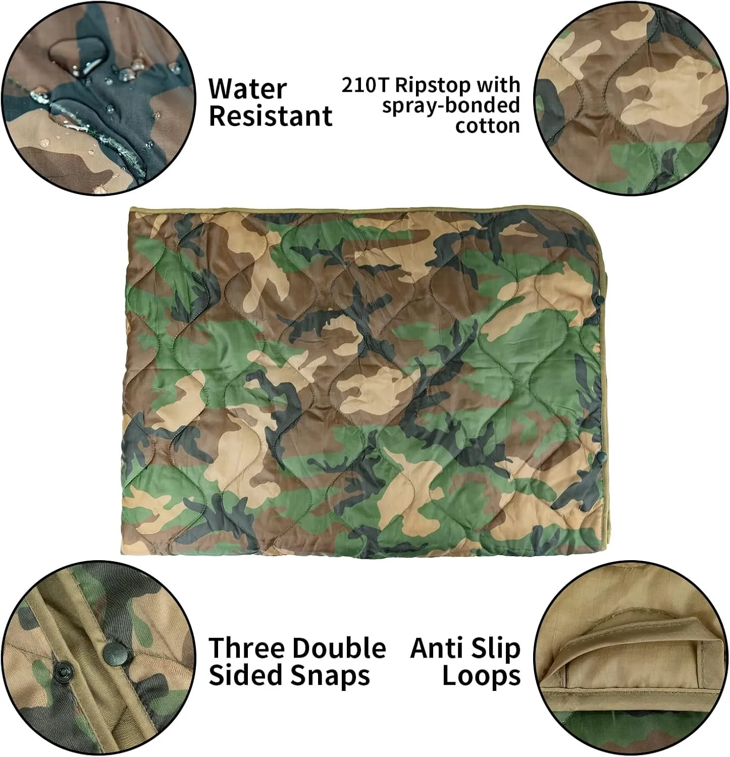 LOOGU Camo Blanket Waterproof Insulation Poncho Liner for Outdoor Camping, Hiking, Hunting, Survival, Backpacking, Picnicking