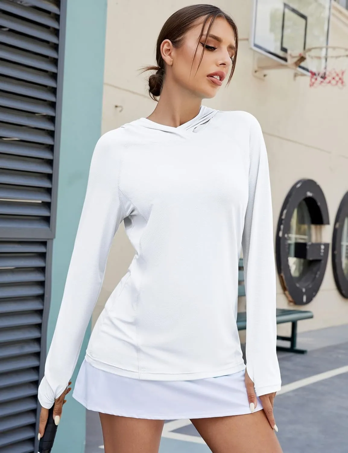 LUYAA Women's UPF 50  Sun Protection Hoodie Breathable Stretch Hiking Shirts Long Sleeve for Running Outdoor Workout
