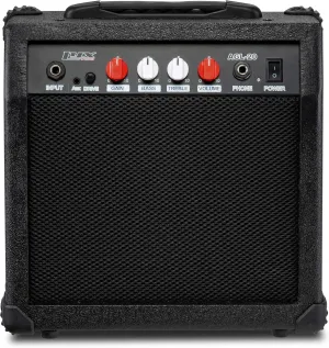 LyxPro Electric Guitar Amp 20 Watt Amplifier Built in Speaker Headphone Jack and Aux Input Includes Gain Bass Treble Volume and Grind - Black